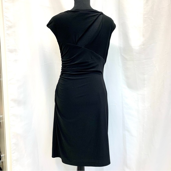 Lauren Ralph Lauren black asymmetrical slit cutout sleeveless ruched dress 8 - Picture 7 of 17